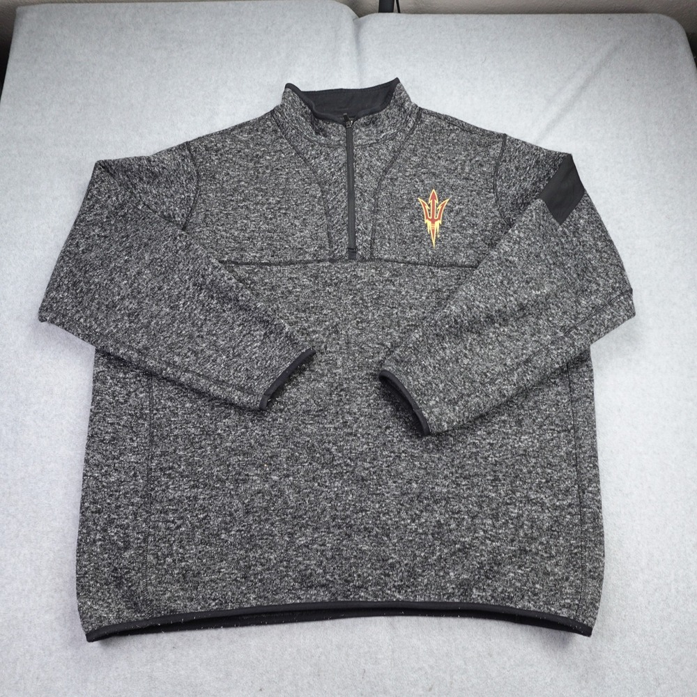 Arizona State‎ Sun Devils ASU Pullover Mens 3XL Gray Heather Zip Sweater Antigua
